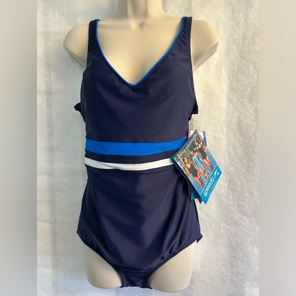 Speedo Empire Splice Horizontal stripe One Piece Swim Suit Sz-14 NWT Q7 - Picture 1 of 6